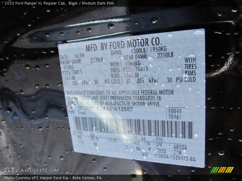 Black / Medium Dark Flint 2010 Ford Ranger XL Regular Cab