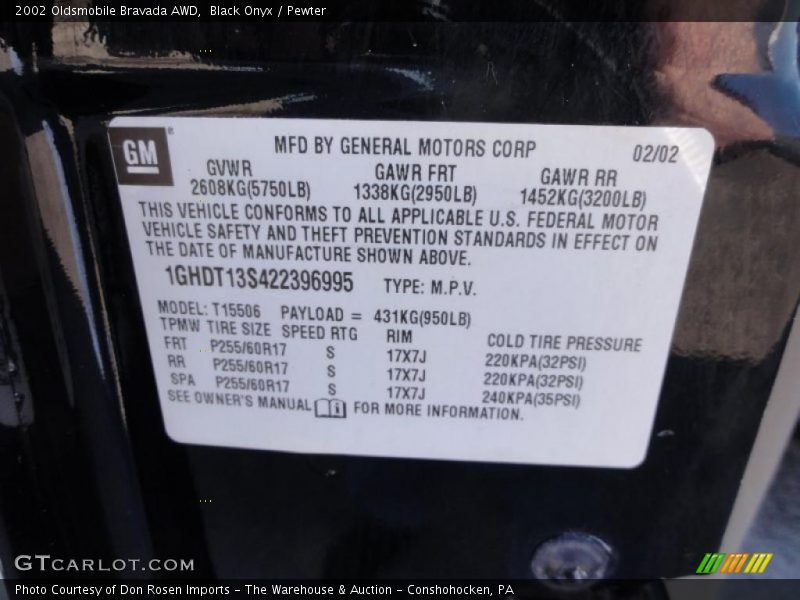 Black Onyx / Pewter 2002 Oldsmobile Bravada AWD