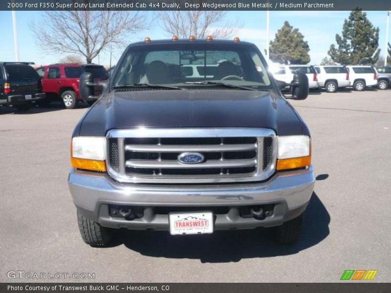 Deep Wedgewood Blue Metallic / Medium Parchment 2000 Ford F350 Super Duty Lariat Extended Cab 4x4 Dually