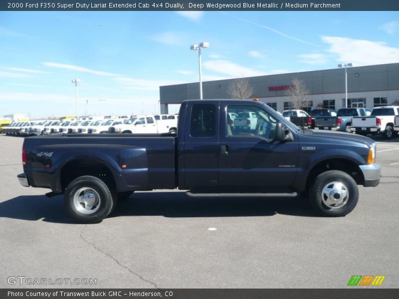 Deep Wedgewood Blue Metallic / Medium Parchment 2000 Ford F350 Super Duty Lariat Extended Cab 4x4 Dually