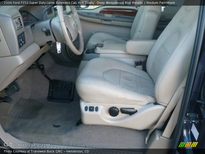 Deep Wedgewood Blue Metallic / Medium Parchment 2000 Ford F350 Super Duty Lariat Extended Cab 4x4 Dually