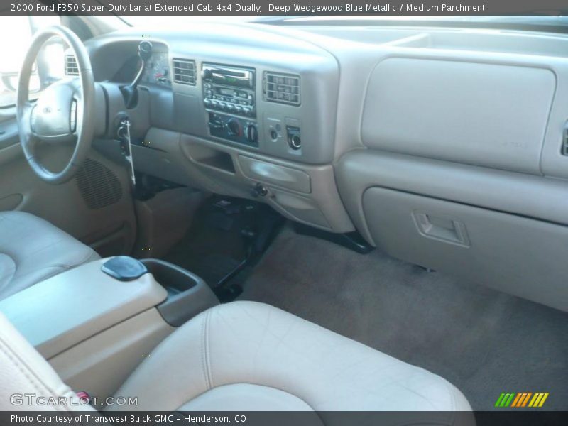 Deep Wedgewood Blue Metallic / Medium Parchment 2000 Ford F350 Super Duty Lariat Extended Cab 4x4 Dually