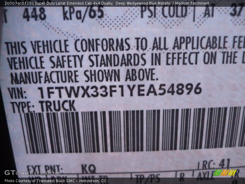 Deep Wedgewood Blue Metallic / Medium Parchment 2000 Ford F350 Super Duty Lariat Extended Cab 4x4 Dually