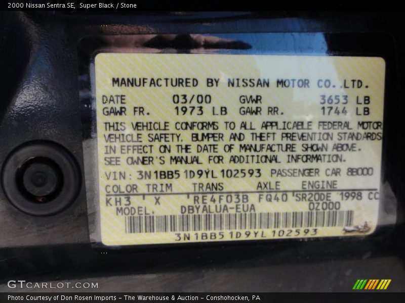 Super Black / Stone 2000 Nissan Sentra SE