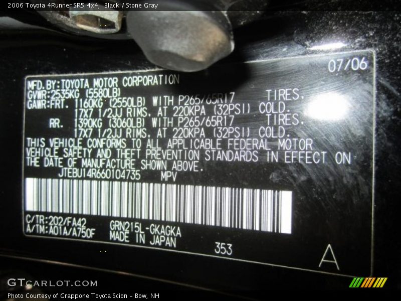 Black / Stone Gray 2006 Toyota 4Runner SR5 4x4