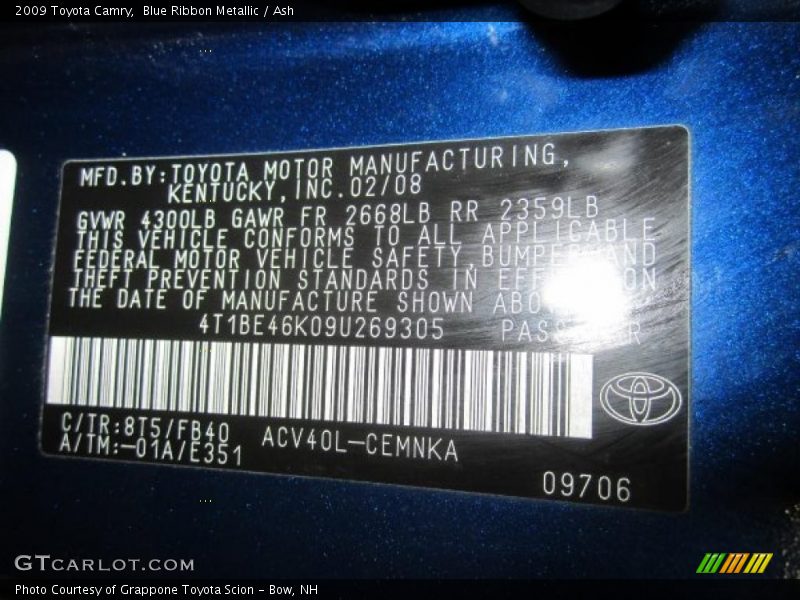 Blue Ribbon Metallic / Ash 2009 Toyota Camry