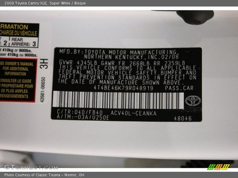 Super White / Bisque 2009 Toyota Camry XLE