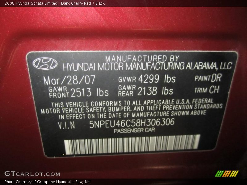 Dark Cherry Red / Black 2008 Hyundai Sonata Limited