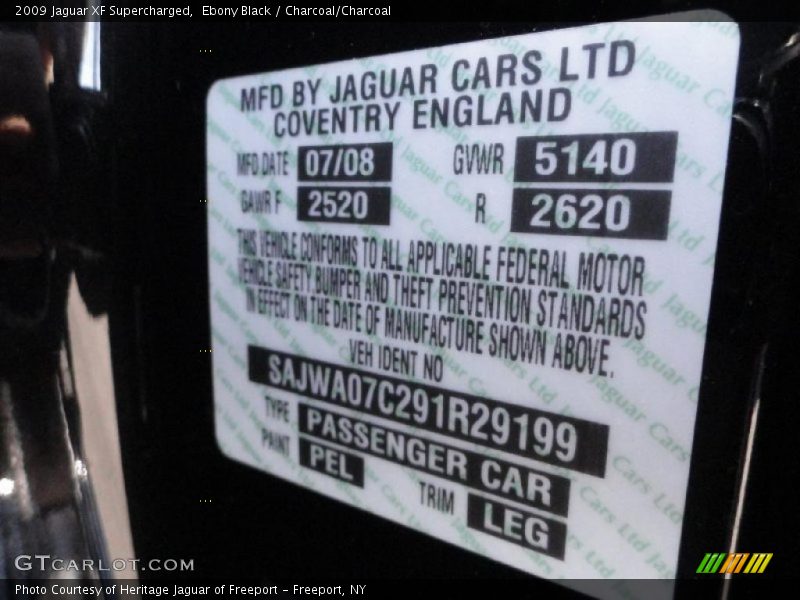 Ebony Black / Charcoal/Charcoal 2009 Jaguar XF Supercharged