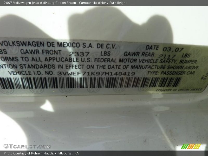 Campanella White / Pure Beige 2007 Volkswagen Jetta Wolfsburg Edition Sedan