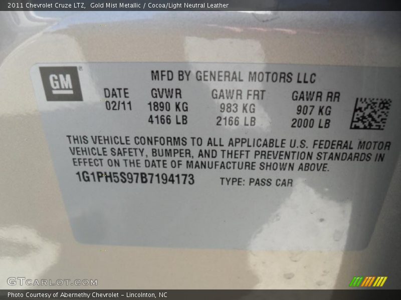 Gold Mist Metallic / Cocoa/Light Neutral Leather 2011 Chevrolet Cruze LTZ