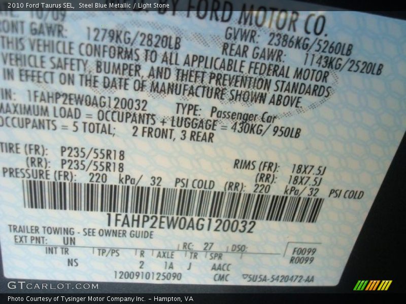 Steel Blue Metallic / Light Stone 2010 Ford Taurus SEL