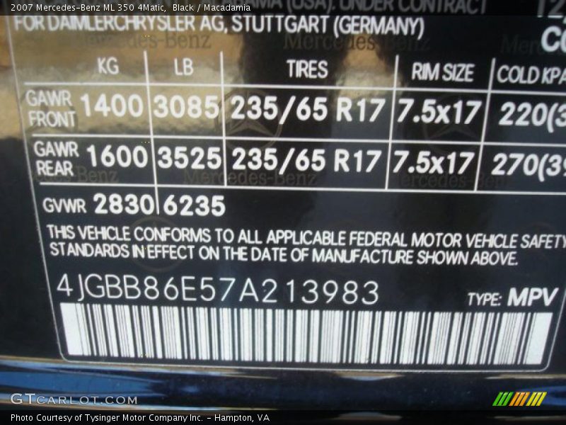 Black / Macadamia 2007 Mercedes-Benz ML 350 4Matic