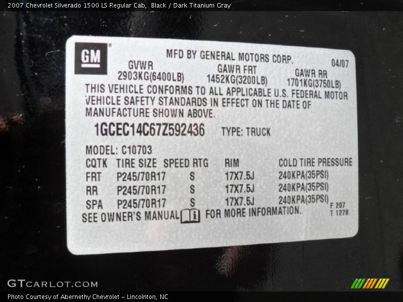 Black / Dark Titanium Gray 2007 Chevrolet Silverado 1500 LS Regular Cab