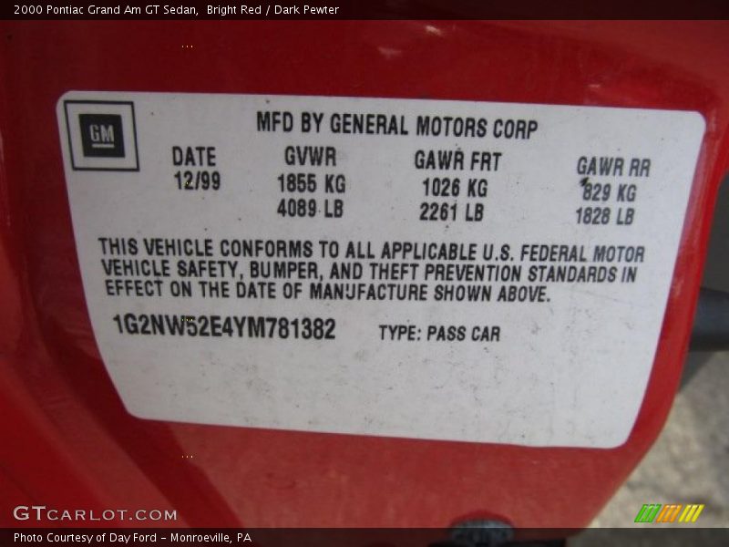 Bright Red / Dark Pewter 2000 Pontiac Grand Am GT Sedan