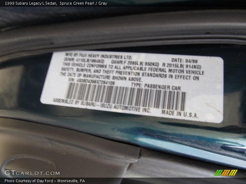 Spruce Green Pearl / Gray 1999 Subaru Legacy L Sedan