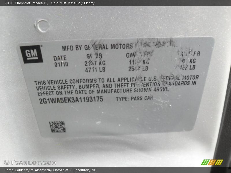 Gold Mist Metallic / Ebony 2010 Chevrolet Impala LS