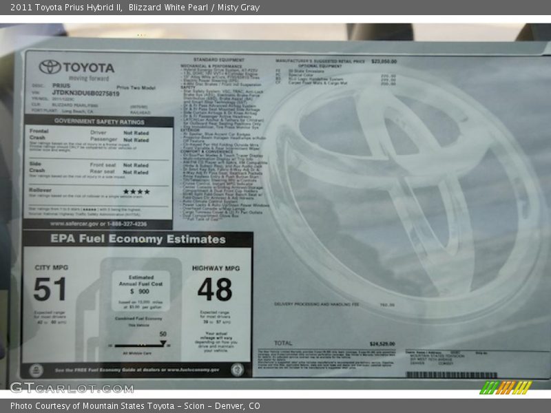 Blizzard White Pearl / Misty Gray 2011 Toyota Prius Hybrid II