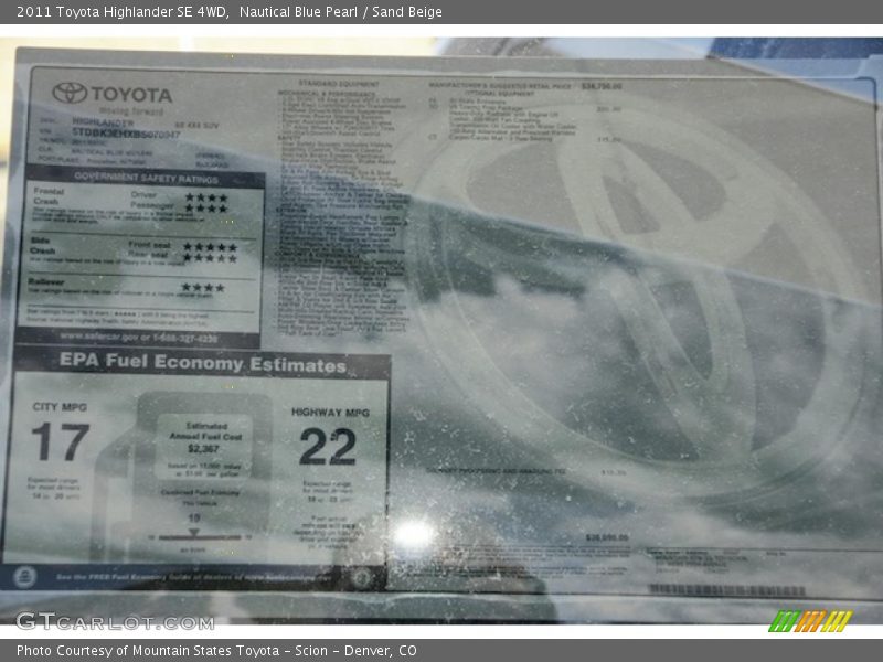 Nautical Blue Pearl / Sand Beige 2011 Toyota Highlander SE 4WD