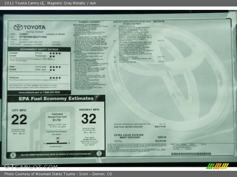 Magnetic Gray Metallic / Ash 2011 Toyota Camry LE