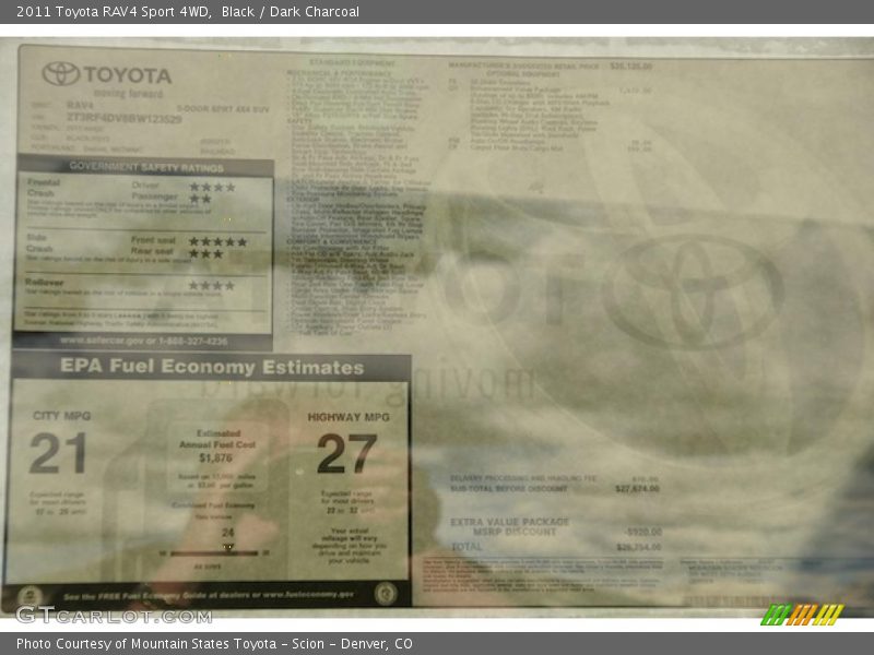 Black / Dark Charcoal 2011 Toyota RAV4 Sport 4WD