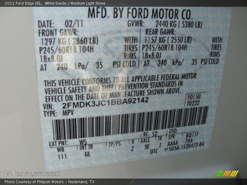White Suede / Medium Light Stone 2011 Ford Edge SEL