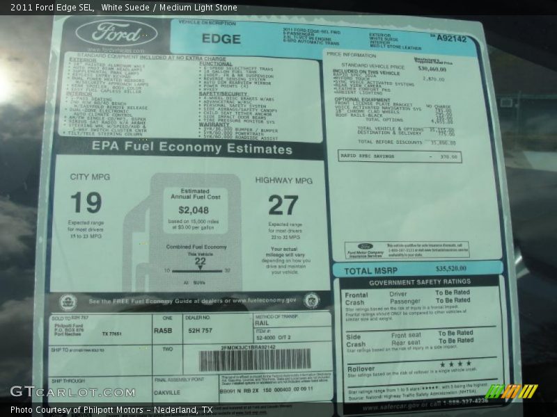 White Suede / Medium Light Stone 2011 Ford Edge SEL