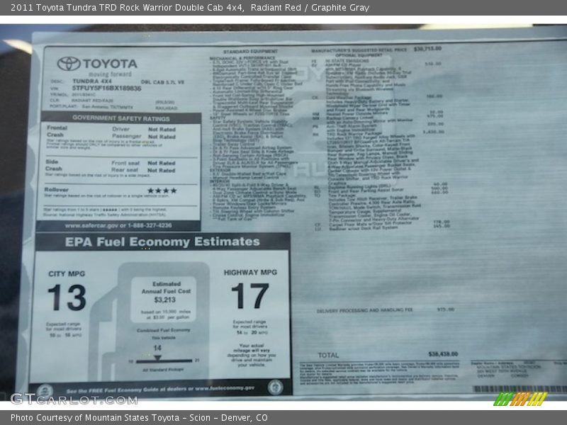  2011 Tundra TRD Rock Warrior Double Cab 4x4 Window Sticker