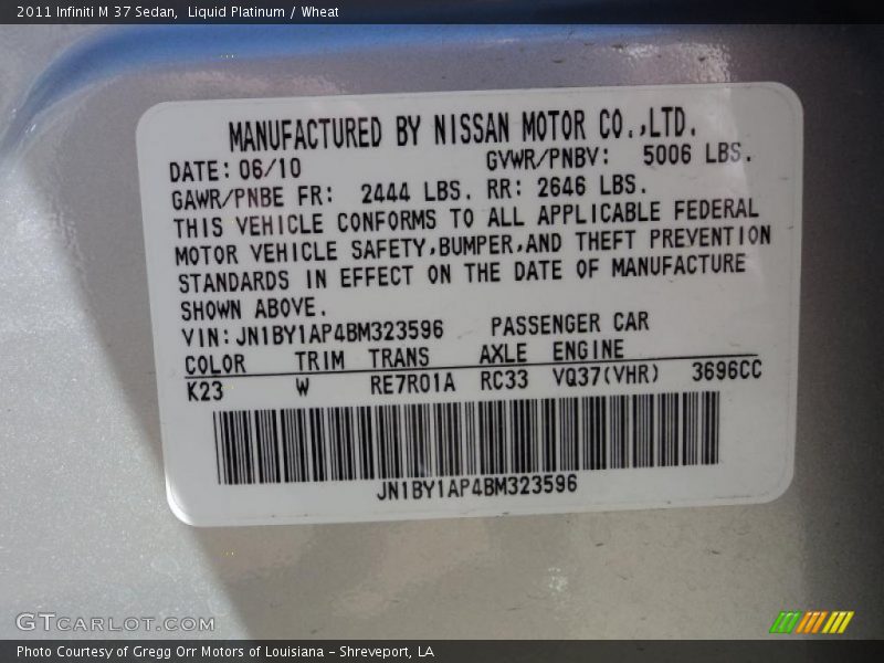 Liquid Platinum / Wheat 2011 Infiniti M 37 Sedan