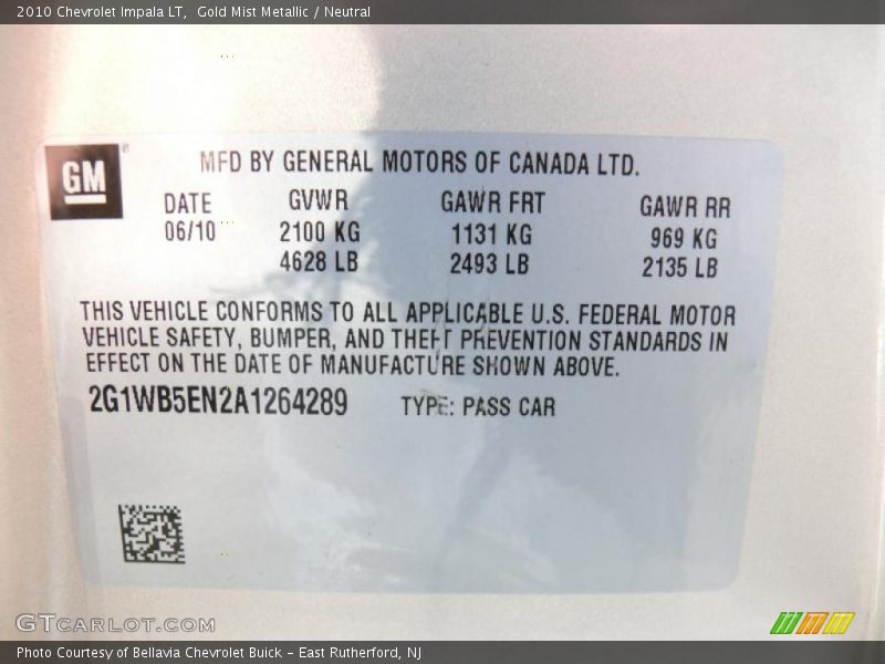 Gold Mist Metallic / Neutral 2010 Chevrolet Impala LT