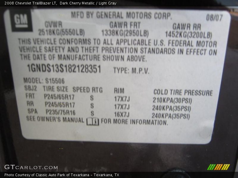 Dark Cherry Metallic / Light Gray 2008 Chevrolet TrailBlazer LT