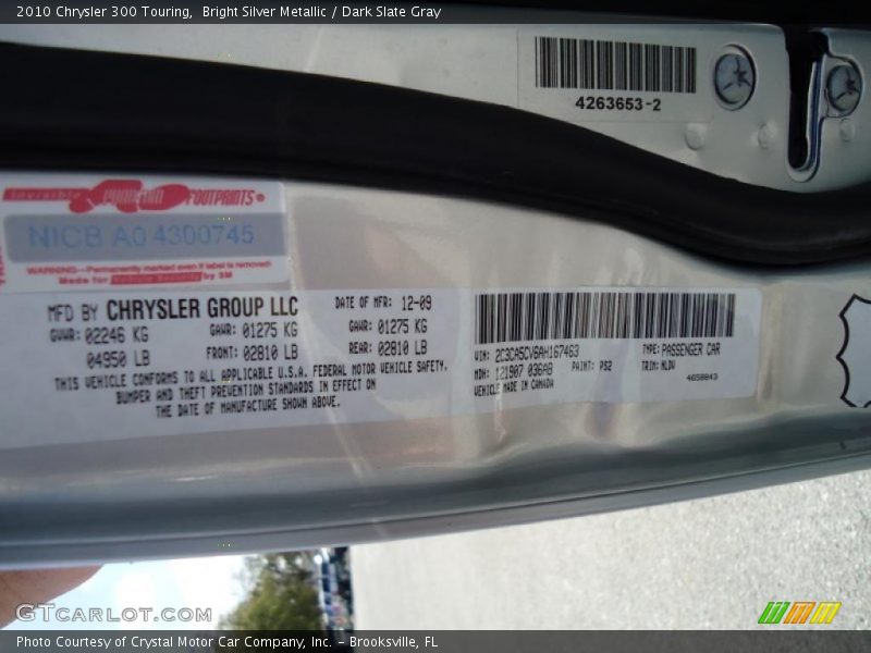 Bright Silver Metallic / Dark Slate Gray 2010 Chrysler 300 Touring