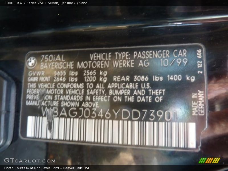 Jet Black / Sand 2000 BMW 7 Series 750iL Sedan