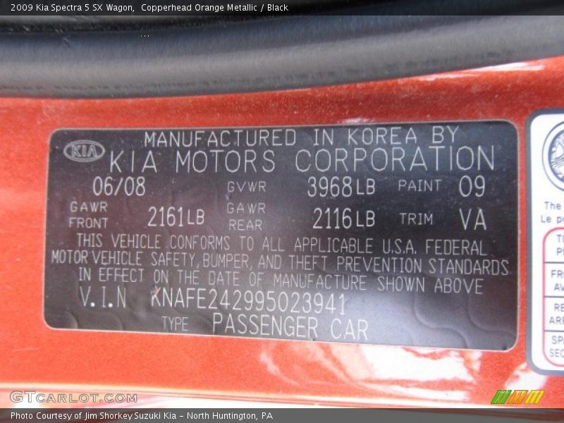 2009 Spectra 5 SX Wagon Copperhead Orange Metallic Color Code 09