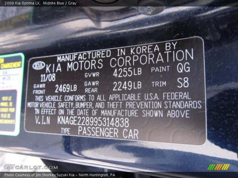 Midnite Blue / Gray 2009 Kia Optima LX