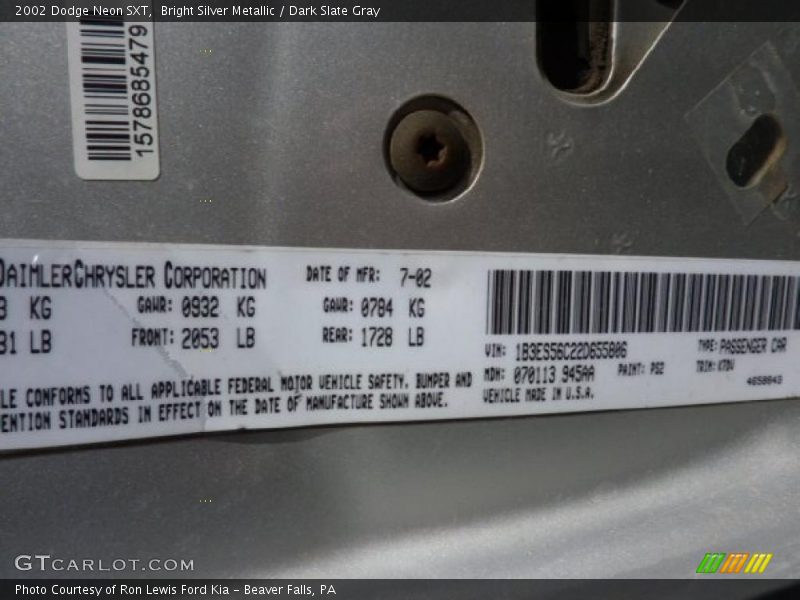 Bright Silver Metallic / Dark Slate Gray 2002 Dodge Neon SXT