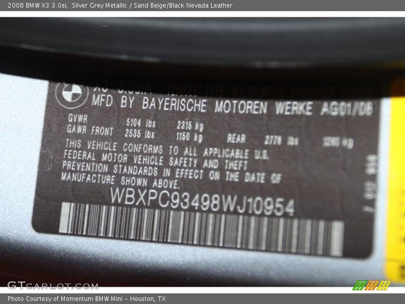 Silver Grey Metallic / Sand Beige/Black Nevada Leather 2008 BMW X3 3.0si