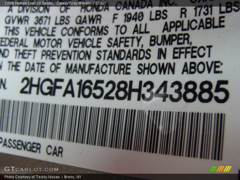Galaxy Gray Metallic / Gray 2008 Honda Civic LX Sedan