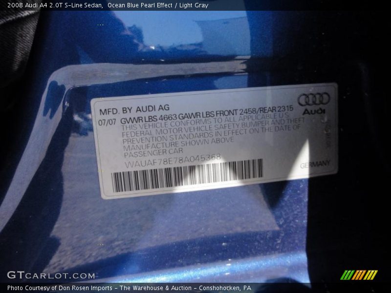 Ocean Blue Pearl Effect / Light Gray 2008 Audi A4 2.0T S-Line Sedan