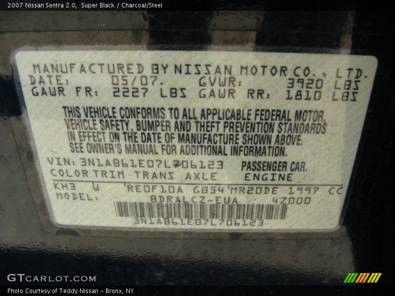 Super Black / Charcoal/Steel 2007 Nissan Sentra 2.0