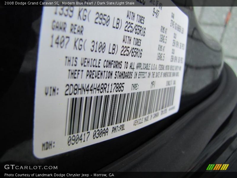 Modern Blue Pearl / Dark Slate/Light Shale 2008 Dodge Grand Caravan SE