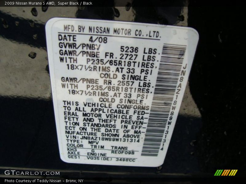 Super Black / Black 2009 Nissan Murano S AWD