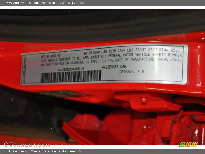 Laser Red / Onyx 1999 Audi A4 1.8T quattro Sedan