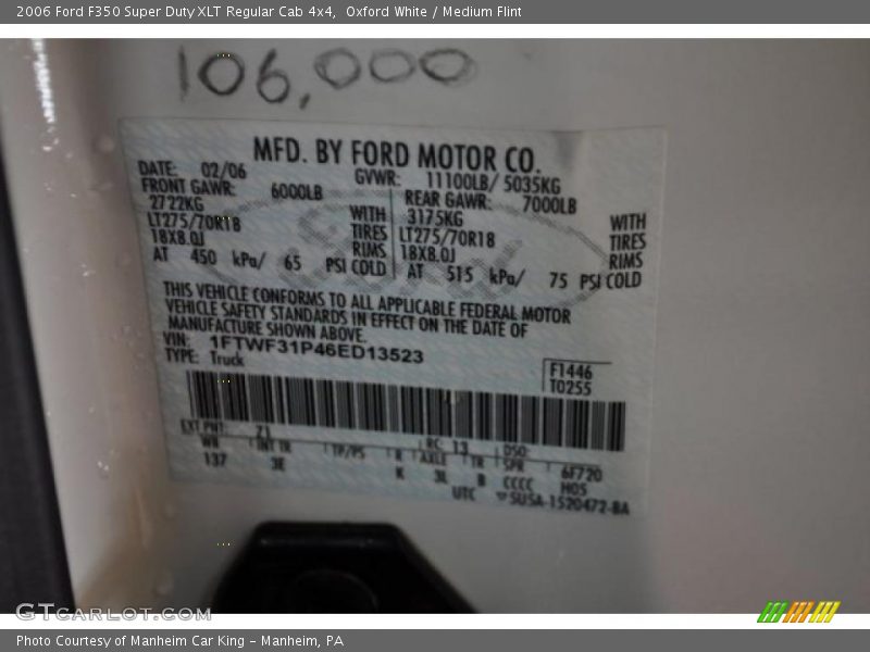 Oxford White / Medium Flint 2006 Ford F350 Super Duty XLT Regular Cab 4x4