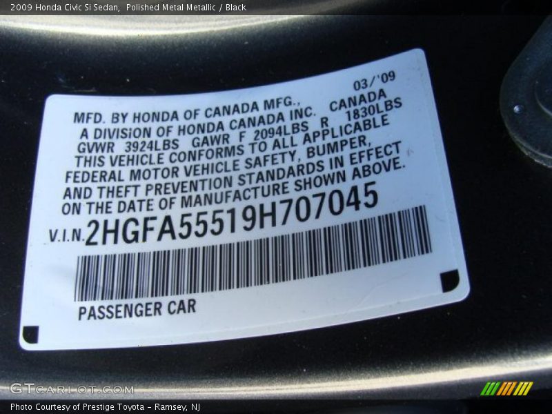 Polished Metal Metallic / Black 2009 Honda Civic Si Sedan