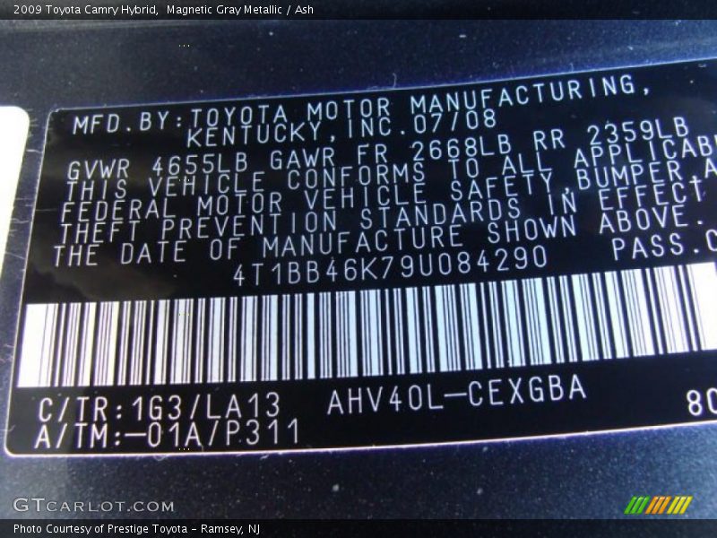 Magnetic Gray Metallic / Ash 2009 Toyota Camry Hybrid