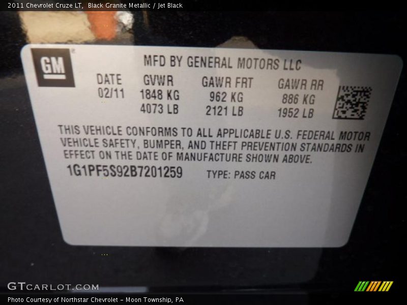 Black Granite Metallic / Jet Black 2011 Chevrolet Cruze LT