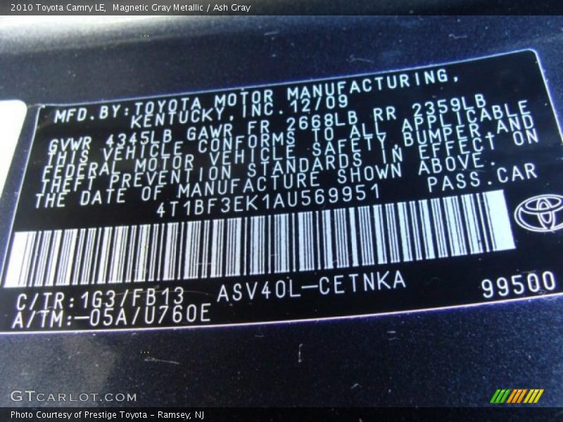 Magnetic Gray Metallic / Ash Gray 2010 Toyota Camry LE