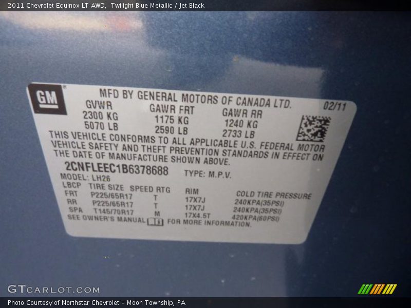 Twilight Blue Metallic / Jet Black 2011 Chevrolet Equinox LT AWD
