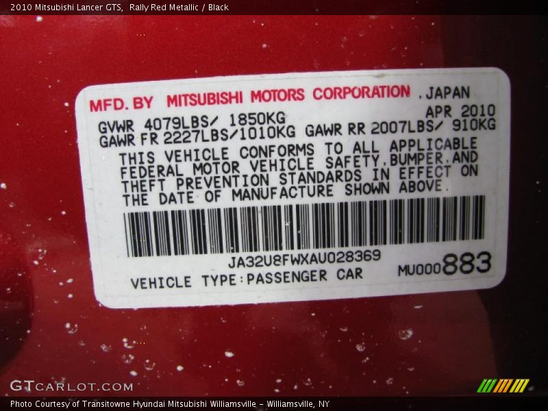 Rally Red Metallic / Black 2010 Mitsubishi Lancer GTS